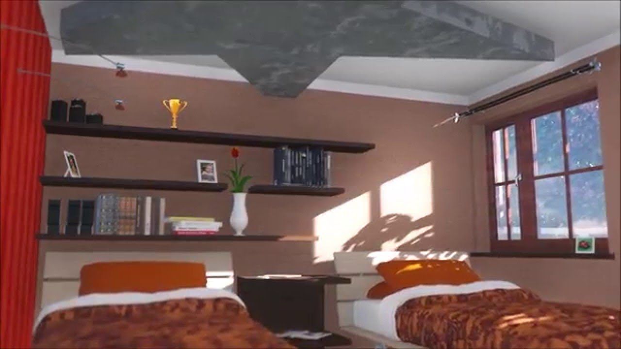 A real-time interior walkthrough of a sunlit bedroom