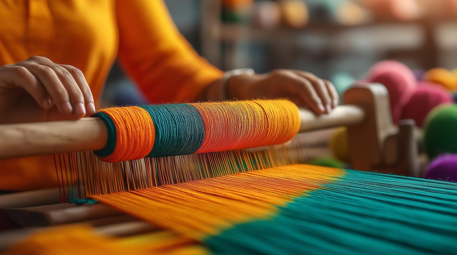 Bright threads on a weaving loom