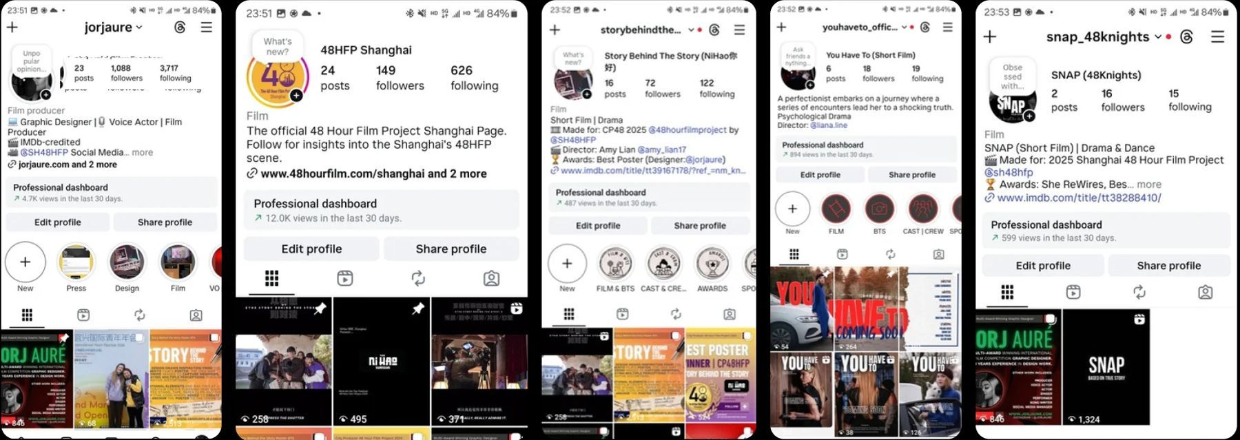 Screenshots of social media accounts we manage