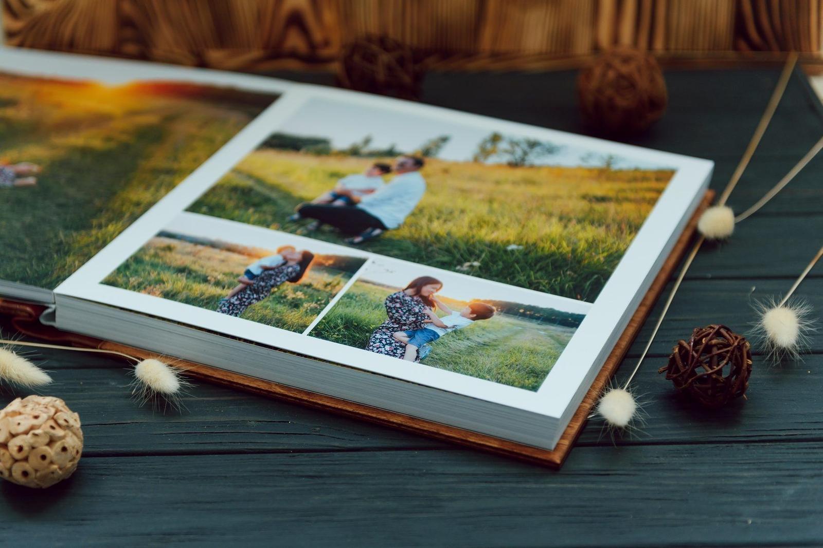 An open printed photo book