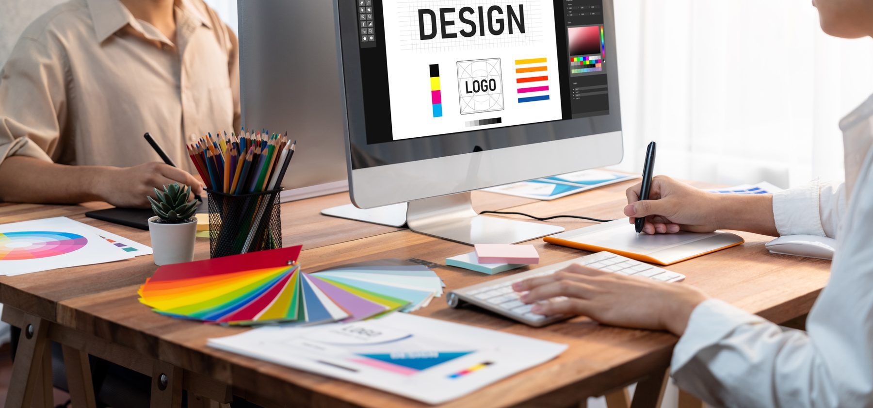 A creative team working on brand content