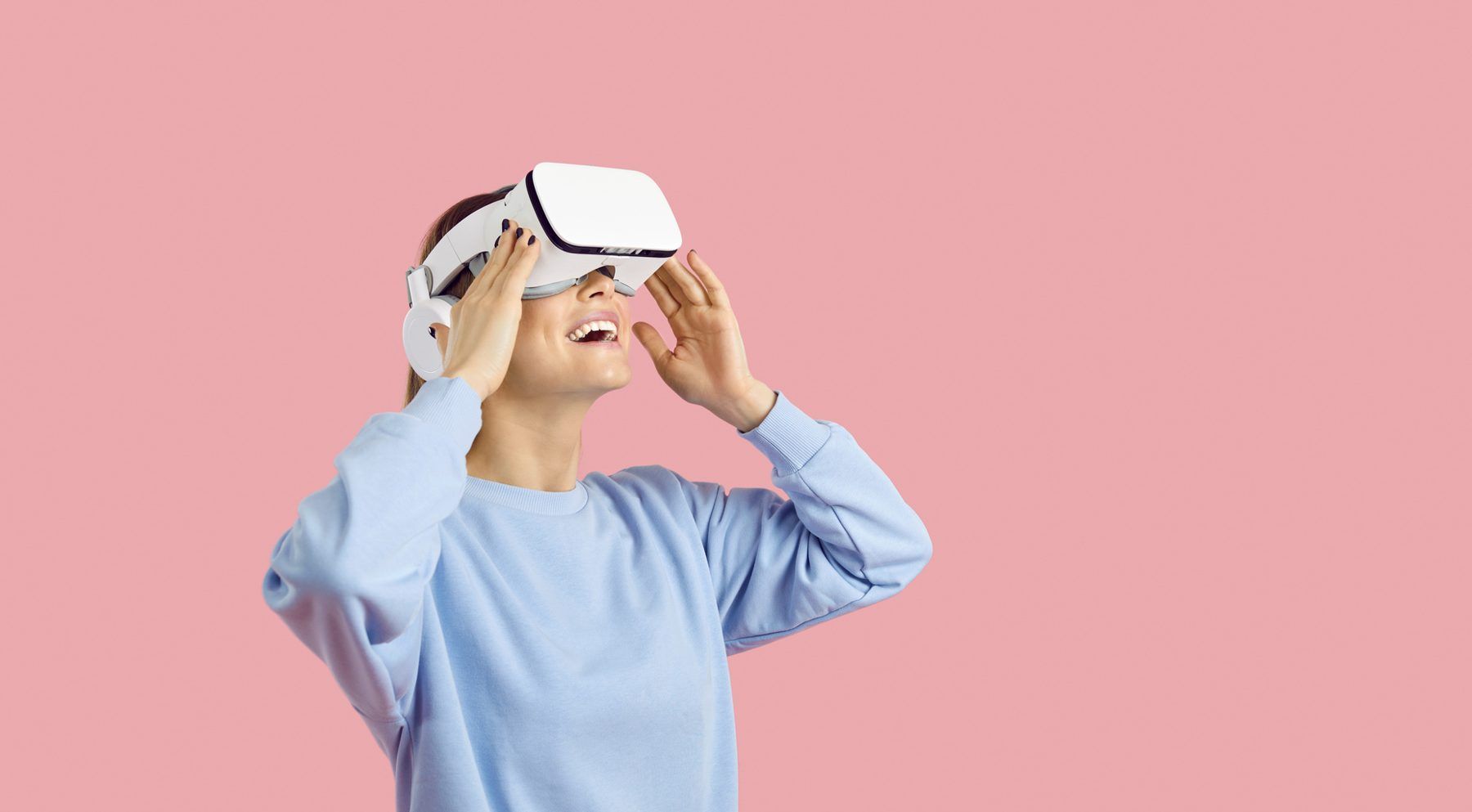 A person exploring a space in a VR headset