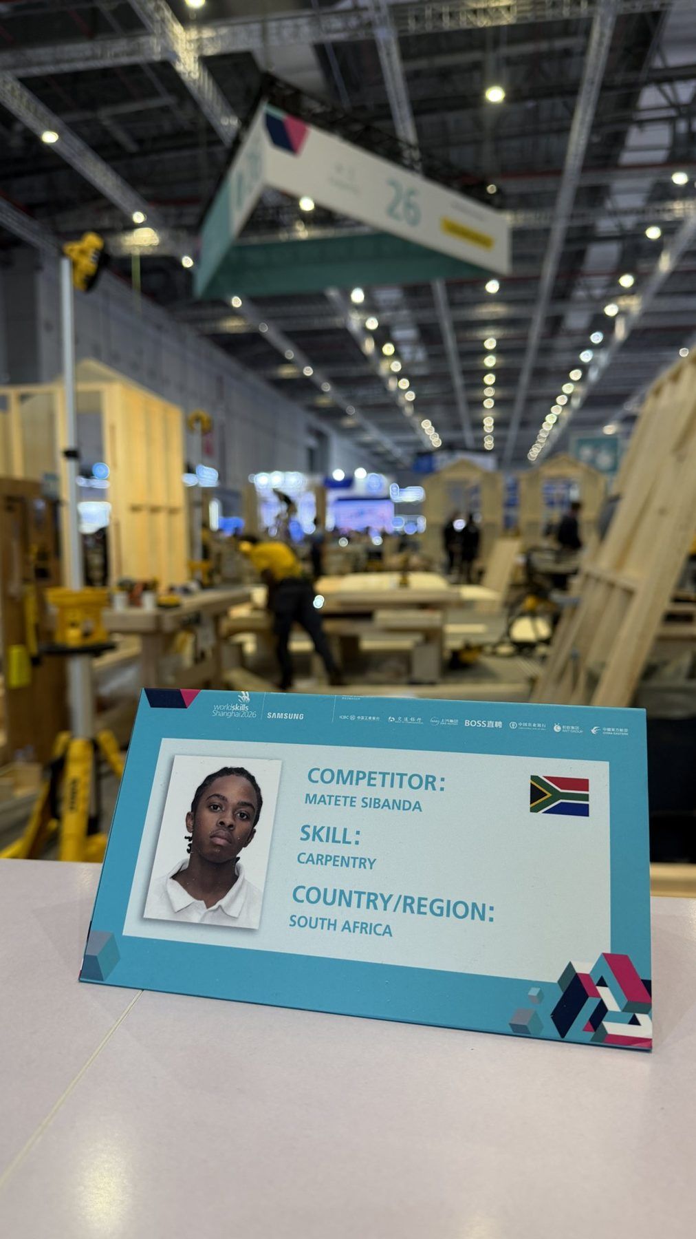 Team South Africa's carpentry competitor card at WorldSkills Shanghai 2026