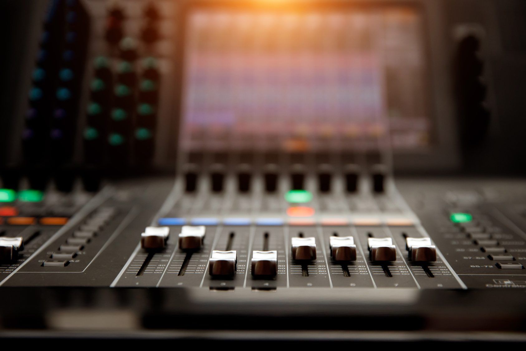 Sound waves on a mixing desk screen